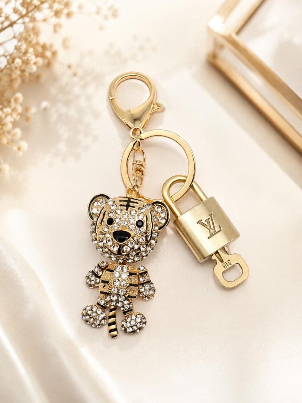 Louis Vuitton Authentic Gold Padlock 🔑 Key + Stylish Unbranded Lion Bag Charm